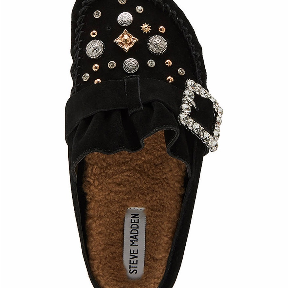 Steve Madden Black Embellished Moccasins